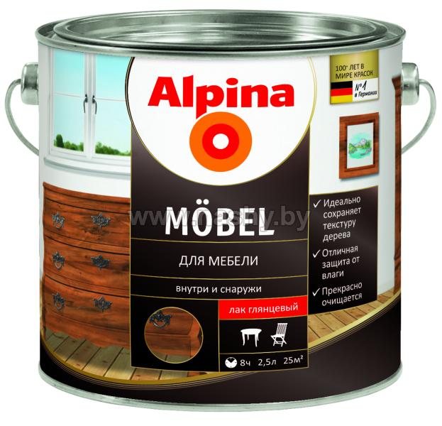 Водоразбавляемый лак для мебели Alpina Aqua Möbel